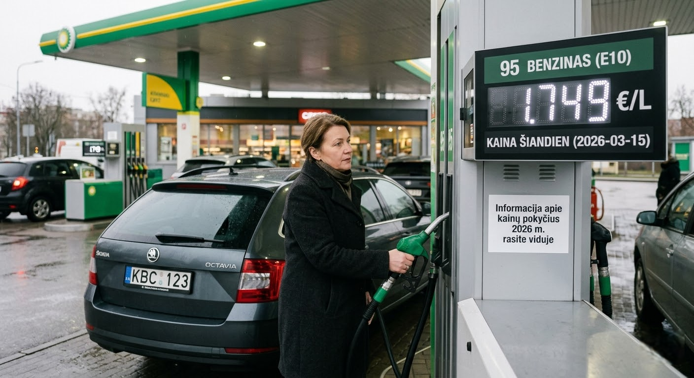 95 benzino kaina šiandien: viskas, ką reikia žinoti apie kuro kainų pokyčius Lietuvoje 2026-aisiais