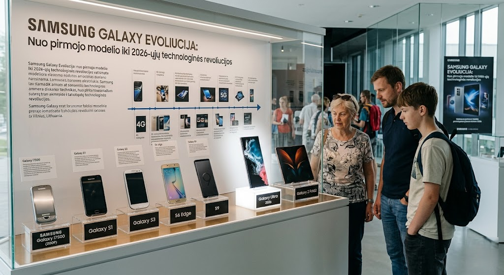 Samsung Galaxy evoliucija: Nuo pirmojo modelio iki 2026-ųjų technologinės revoliucijos